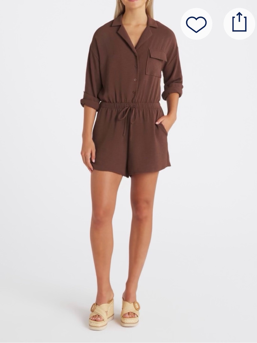 Gilli Brown Button-Front Swim Coverup Romper